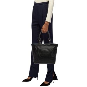 Tory Burch Black Leather Shoulder Bag Tote Classic Style Minimalist Chic